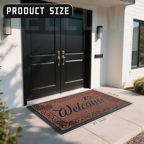 Yimobra Welcome Mat, Heavy Duty Sturdy Door Mats for Home Entrance Outdoor Indoor, Front Doormat for Outside Patio Floor Entry Porch Garage Office, Waterproof, Low Profile, 47X32 Inches, Maroon - Image 3