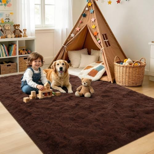 6x9 Large Brown Fluffy Soft Area Rug Non-Slip for Living Room Bedroom - Image 4