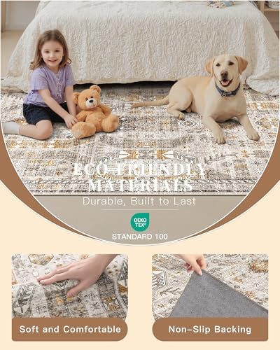 Madane 5x7 Area Rugs for Living Room, Non-Slip Washable Rug, Brown/Gold - Image 5