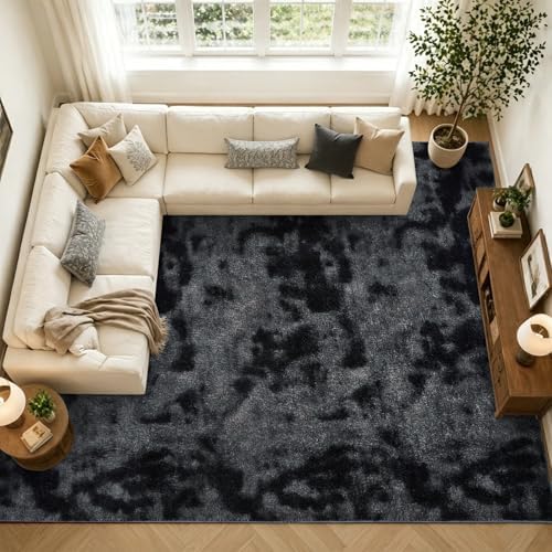 7x10 Large Tie-dye Dark Grey Area Rug Washable Non-Slip for Living Room - Image 4