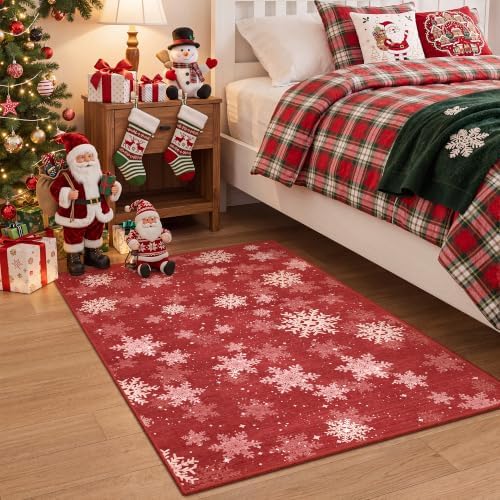2x3 Christmas Rug,Small Washable Entryway Rug Non Slip,Red - Image 4
