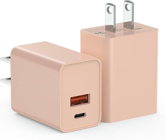 USB C Charger Block 2Pack, 20W Type C Power Adapter for Apple Watch Series 9 Fast Charging Block, PD Dual Port USB C Brick Wall Plug Compatible for iPhone 15/15 Pro Max/14/13, Pink
