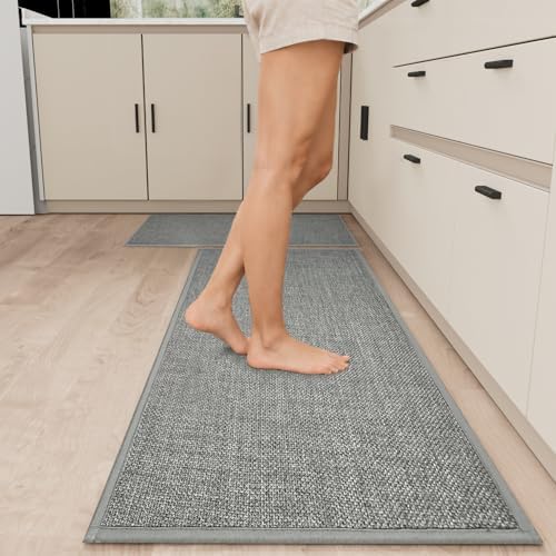SUMLANS Kitchen Mats Set of 2 PCS for Floor, Washable Non Slip Rugs, Grey - Image 2