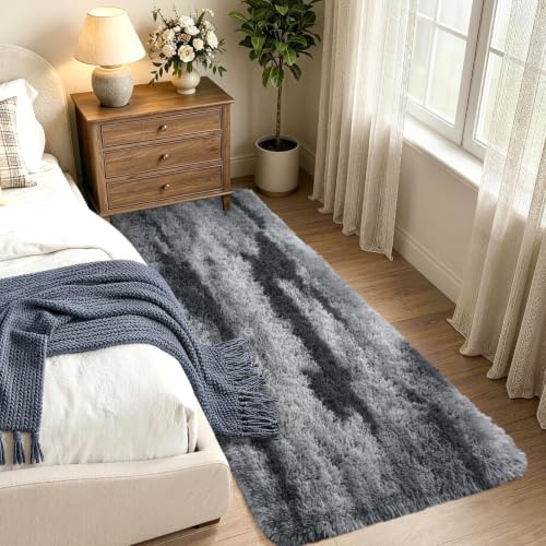 Noahas 2x10 Grey Fluffy Soft Runner Rug Non-Slip for Bedroom Dorm Hallway - Image 2