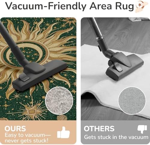 Vacuum-Friendly, Round 6ft Washable Area Rug, Green Gold Yellow - Image 4