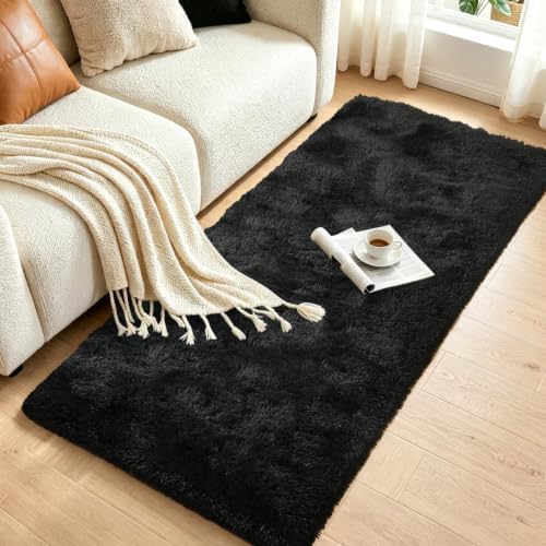 Noahas 2x6 Black Fluffy Soft Runner Rug Non-Slip for Bedroom Dorm Hallway - Image 3