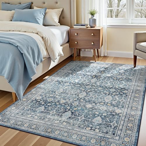 6x9 Area Rugs for Living Room Bedroom, Blue Washable Non-Slip Carpet - Image 4