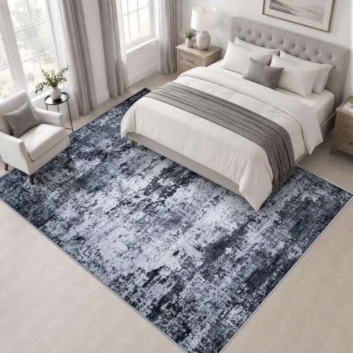 Area Rug Living Room: 5x5 Modern Washable Indoor Carpet Black - Image 3