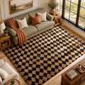 Ophanie 8x10 Black & Beige Diamond Checkered Rugs for Living Room Bedroom,Large Rhombus Fluffy Soft Fuzzy Area Rugs,Plush Shaggy Bedside Floor Carpet Kids Baby Dorm Decor with Over 99 pcs Pile fibers by Ophanie