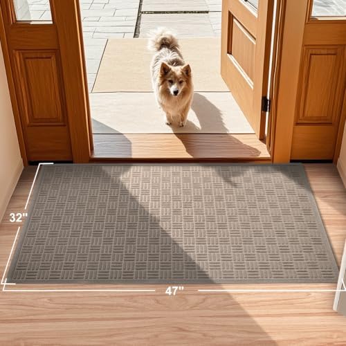 Mibao Front Door Mat Outside Entrance, 47" x 32", Heavy Duty Welcome Mat, Stain and Fade Resistant, Dirt Trapper Doormat, Super Absorbent Indoor Outdoor Entryway Mat with Non-Slip Backing, Beige - Image 2