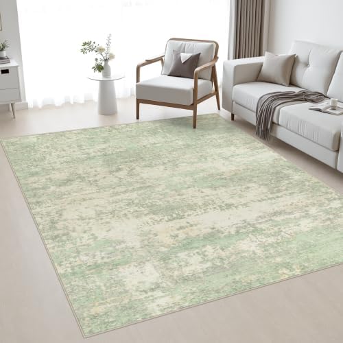 Area Rug Living Room: 4x4 Modern Washable Soft Carpet Green Cream by FXRHLP