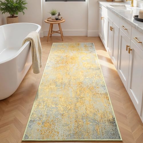 Runner Rug for Kitchen Hallways Runner Rug Non Slip 2'6''x8' Washable Long Runner Rugs with Rubber Backing Soft Abstract Carpet Runner for Entryway, Kitchen, Bedroom, Bathroom (Orange, Silver & Gray) - Image 3
