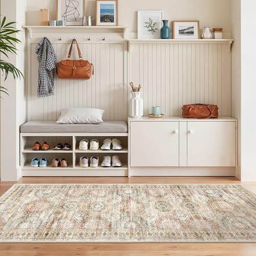 Washable Runner Rugs for Bedroom - 2x6 Runner Rug Non Slip, Ultra-Thin Entryway Runner, Soft Abstract Kitchen Runner for Hallway, Laundry, Bathroom, Indoor Door Mat(2'x6', Brown/Pink) - Image 4