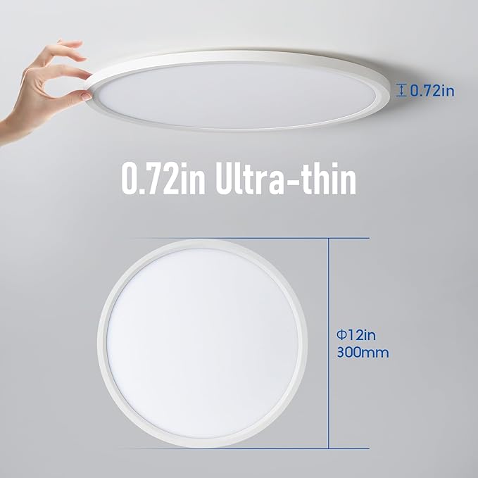 YELIOLED 12 Inch Slim Dimmable LED Flush Mount Ceiling Light Fixtures, 24W 2640LM 3000K/4000K/5000K, House Upgrade Led Lights for Bedroom Hallway Laundry Room Rental Units, 240W Equiv., Black