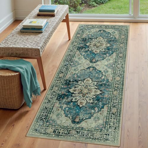 RELEANY Washable Area Rug, Runner 3'x7', Blue/Vintage Dark Blue - Image 3