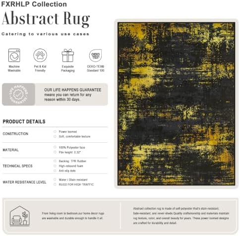 5x7 Area Rug Living Room: Modern Washable Soft Carpet Black Gold - Image 2
