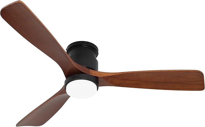 revoici 52" Ceiling Fans Flush Mount with Lights and Remote Control, Dark Brown Solid Wood Ceiling Fans for Indoor Outdoor Farmhouse, Timing 6 Speeds 3 Color Light with Memory Lighting