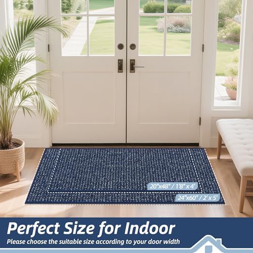 BEQHAUSE Dirt Trapper Door Mat 20" x 48", Non-Slip Washable Doormats, Blue - Image 2