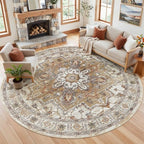 Madane Washable 8ft Circle Round Rug, 8x8 Circular Area Rugs, Turmeric/Grey - Image 2