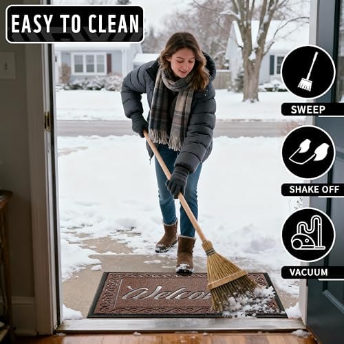 Yimobra Welcome Mat Outdoor Indoor, Waterproof Heavy Duty Front Door Mat Outside Entrance, Extra Sturdy Non-Slip Doormat, Low Profile, Dirt Trapping, 36x24 Inches, Maroon - Image 4