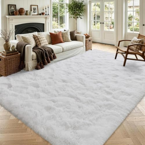Noahas 4'x5'3'' White Fluffy Soft Area Rug Non-Slip for Bedroom Living Room by ModernHomeDecor