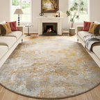 Beige Gold Round Rugs 6ft Washable Circle Area Rug for Entryway Kitchen, Non Slip Soft Low Pile Stain Resistant, Boho Circular Carpet for Living Room Bedroom Dorm Dining Room Table, Abstract - Image 4
