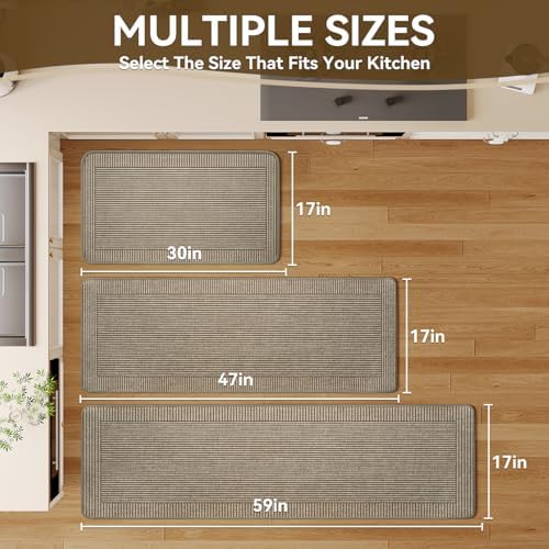 Kitchen Rugs Set of 2, Kitchen Mats for Floor,17x30+17x47 Brown - Image 2