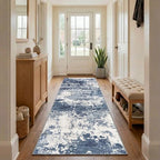 Blue Rug Runners for Hallways Kitchen 2.6x8 Non Slip Washable Entryway Runner Rugs with Rubber Backing 8ft Long Carpet Runner for Laundry Bedroom, Low Pile Stain & Fade Resistant, Abstract Navy by Acapet
