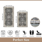 Kitchen Rugs Set of 2 Washable Non Slip – Soft Low Pile Boho Floral Decorative Area Rugs & Runner Mats for Kitchen Floor, Entryway, Hallway, Doorway & Bathroom – Indoor Small Rugs (Black, 2x3+2x4) - Image 2