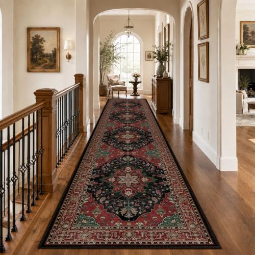 RELEANY Washable Area Rug, Runner 2'6"x12', Red/Black - Image 2