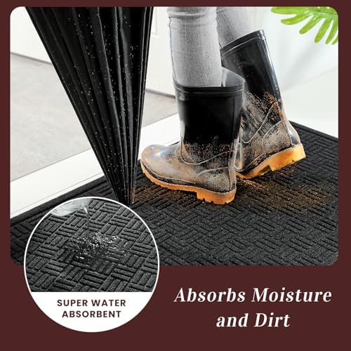Mibao Front Door Mat Outside Entrance, 61.5" x 36", Heavy Duty Welcome Mat, Stain and Fade Resistant, Dirt Trapper Doormat, Super Absorbent Indoor Outdoor Entryway Mat with Non-Slip Backing, Black - Image 2