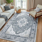 RELEANY Washable Area Rug, 5'x8', Grey/White/Beige by RELEANY