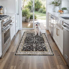 3x4 Entryway Rug Washable Non-Slip–Boho Floral Stain-Resistant Small Area Rug for Kitchen Bedroom Bathroom – Soft Low-Pile Thin Indoor Door Mat (Black,3x4) - Image 4