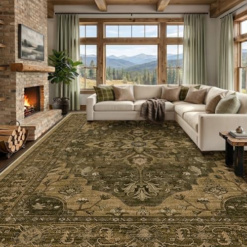 RELEANY Washable Area Rug, 8'x10', Brown/Dark Brown - Image 3