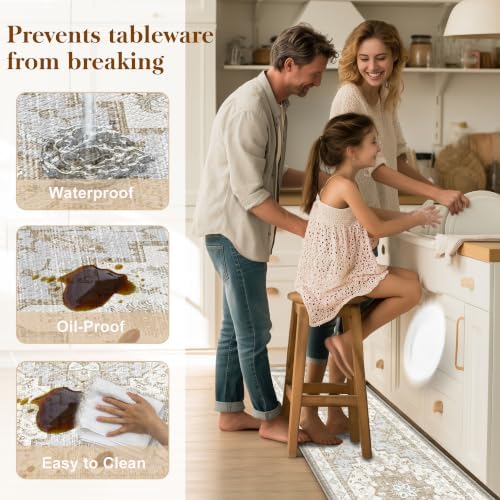 Boho Kitchen Mats for Floor 2PC Anti Fatigue Kitchen Rugs, Beige Tan - Image 5