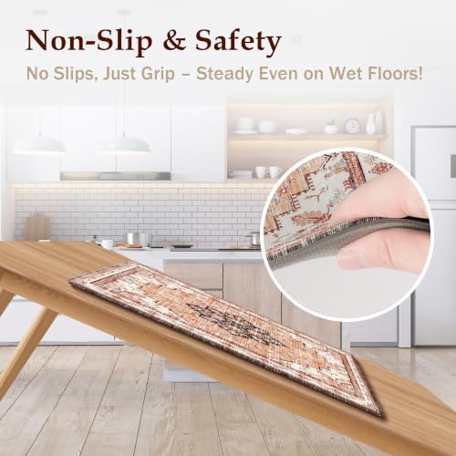 Boho Kitchen Mats for Floor 2PC Anti Fatigue Kitchen Rugs, Orange - Image 4