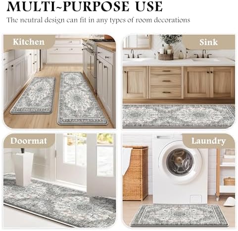 Boho Kitchen Mats for Floor 2PC Anti Fatigue Kitchen Rugs, Beige Grey - Image 6