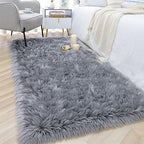 2x6 Grey Faux Fur Runner Rug Fluffy Soft Washable for Bedroom Dorm Hallway - Image 2