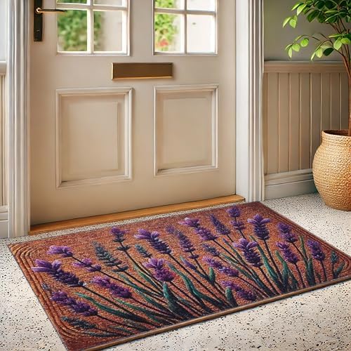 Floral Front Door Welcome Mat, Aesthetic Cute Flower Doormat, Non-Slip Outdoor Entryway Rug,19”x 31" (12.Lavender Leaf) - Image 5