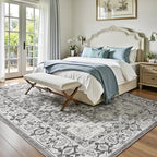 Lofus 9x12 Area Rugs for Living Room Bedroom, Soft Boho Carpet Floral Grey - Image 2