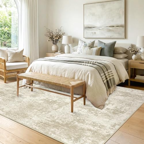 RELEANY Washable 9'x12' Abstract Area Rug for Living Room Cream Beige - Image 3