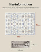 Amada Large 9x12 Washable Area Rug for Living Room, Blue/White, Vintage - Image 2