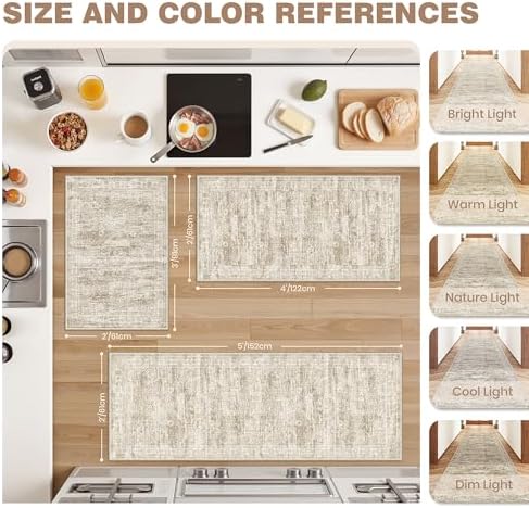 Kitchen Rugs Sets of 2, 2x3 2x4 Rug Runner,Brown - Image 2
