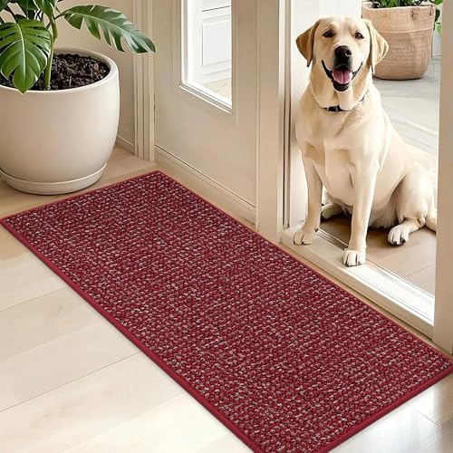 BEQHAUSE Dirt Trapper Door Mat 20" x 48", Non-Slip Washable Doormats, Red by BEQHAUSE