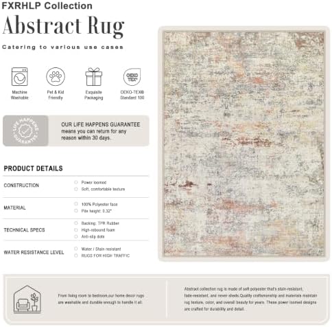 5x7 Area Rug Living Room: Modern Washable Indoor Soft Carpet Taupe - Image 2