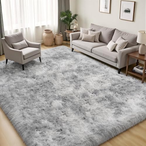 PLHXFR 4x6 Area Rugs Living Room: Fluffy Bedroom Shag Rug Light Grey - Image 3