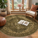 RELEANY Washable Area Rug, Round 4ft, Brown/Dark Brown - Image 2