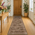 Brown Boho Washable 2x6 Runner Rugs for Hallway Kitchen Bedroom Beside Laundry Room Bathroom Rug, Pet & Kids Friendly, Non Slip Low Pile Stain Resistant Soft Faux Wool Long 24 x 72 Floor Carpet by HazoHaus