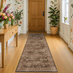 Brown Boho Washable 2x6 Runner Rugs for Hallway Kitchen Bedroom Beside Laundry Room Bathroom Rug, Pet & Kids Friendly, Non Slip Low Pile Stain Resistant Soft Faux Wool Long 24 x 72 Floor Carpet by HazoHaus