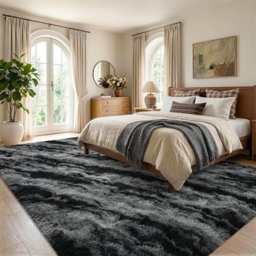 4x6 Black Fluffy Soft Area Rug Non-Slip for Bedroom Living Room Playroom - Image 3